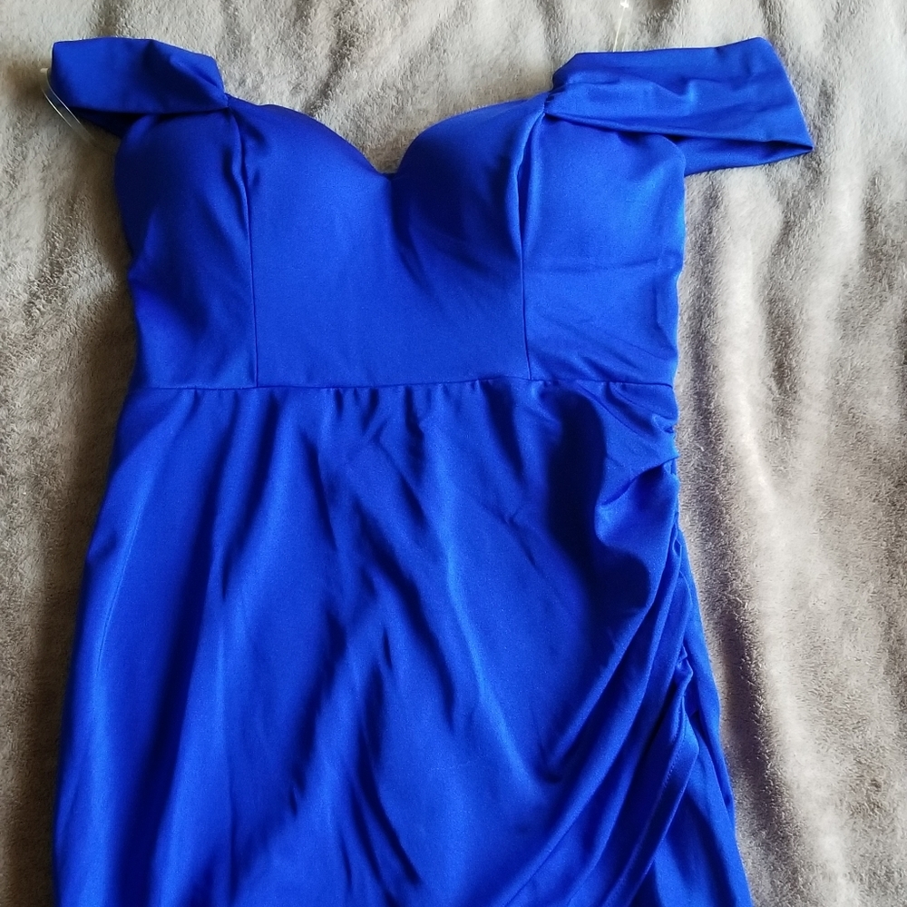 Blue off shoulder dress